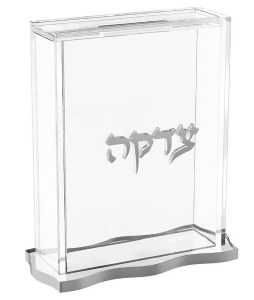 Picture of Lucite Tzedakah Charity Box Wave Design Silver